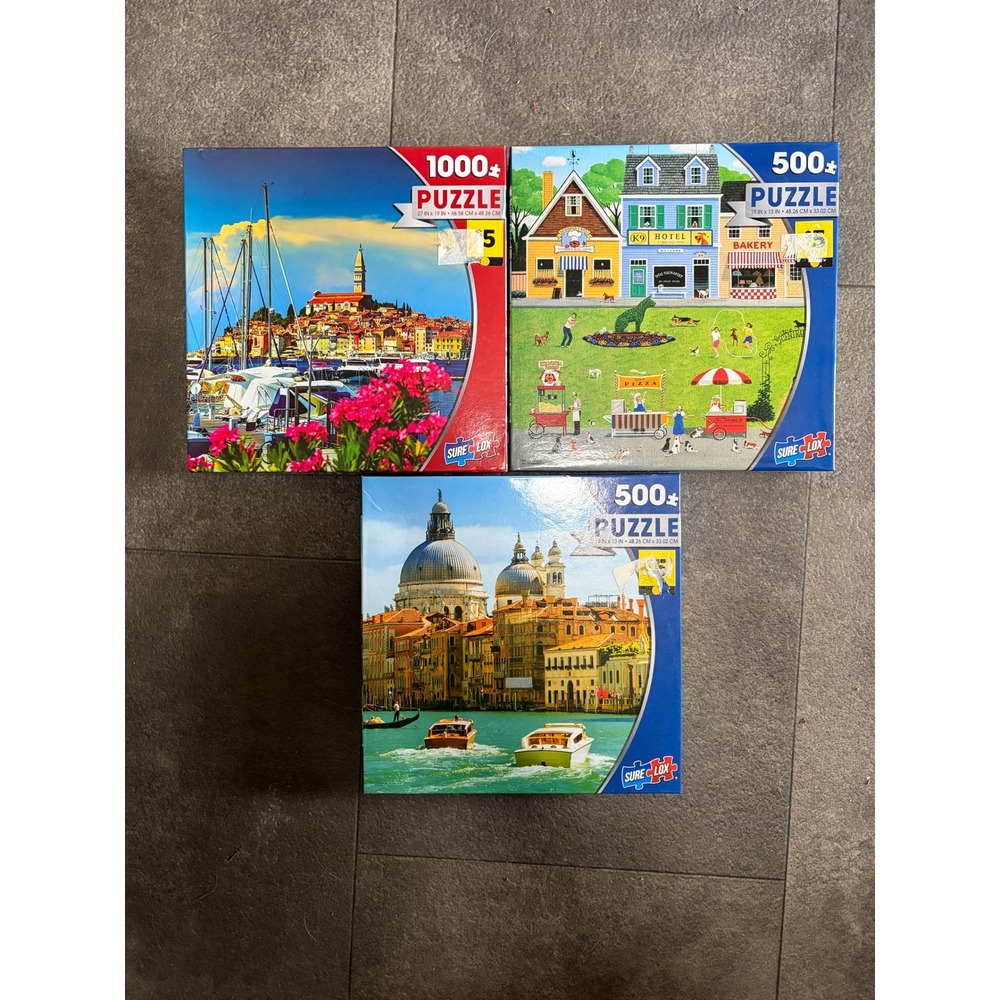 Sure-Lox Jigsaw Puzzle 3 Pack 1000 & 500 Piece Venice Harbor Dogs 2020 SEALED